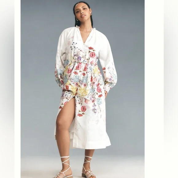 Nwt let me be long sleeve vneck Floral Midi Dress - Picture 4 of 7